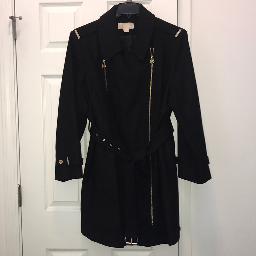 MK size2x Belted Asymmetrical Zip Wool Blend Coat
